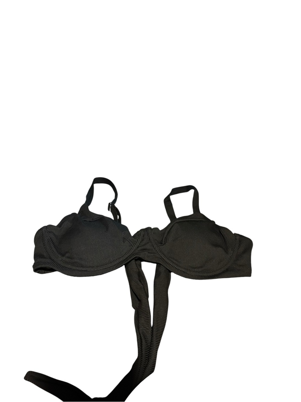 NWOT Ribbed Black Underwire Bikini Top with Adjustable Straps